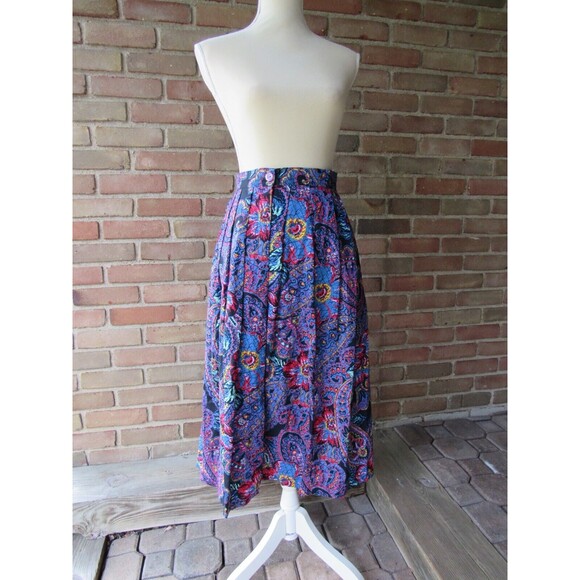 VTG Multicolor Lap Skirt Midi Size 9/10 High Waist Greenwich Square Retro Bright - Picture 6 of 16